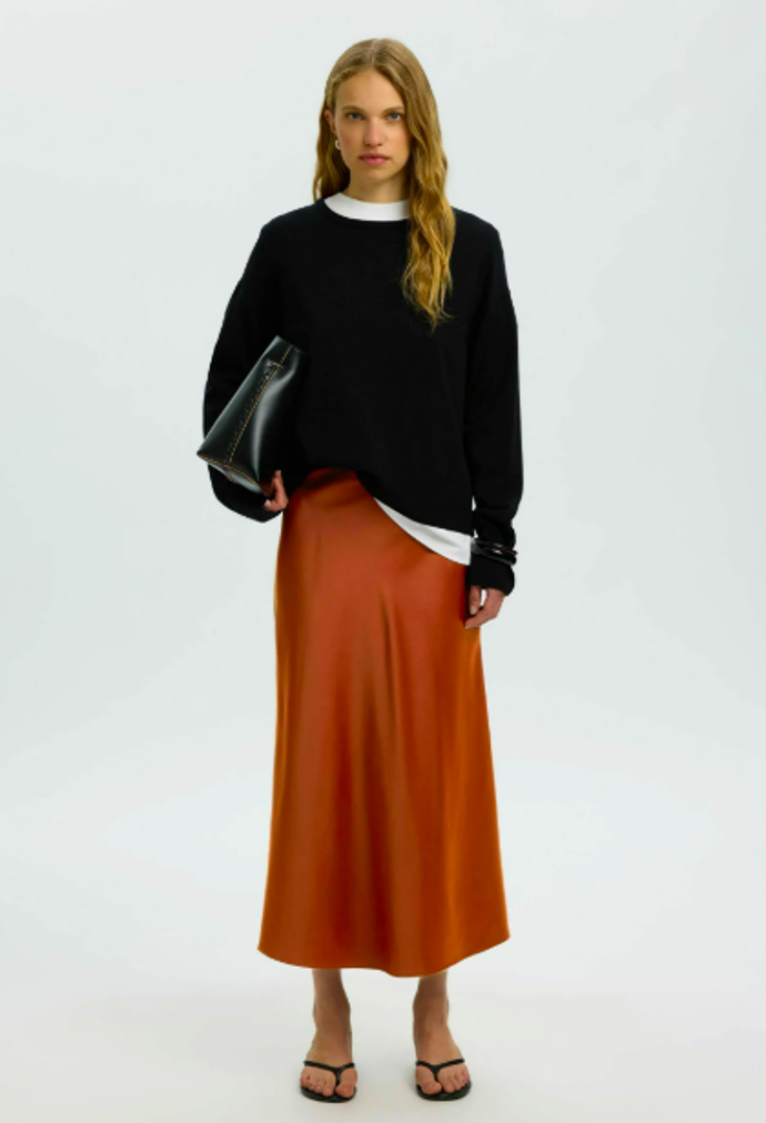 Saténová midi sukně, Selected, 1957 Kč, prodává Zalando Saténová midi sukně, Selected, 1957 Kč, prodává Zalando