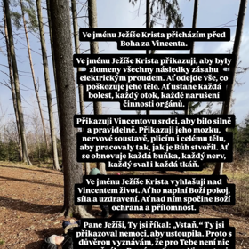 Modlitba za Vincenta, kterou Karolína sdílela na svém profilu.