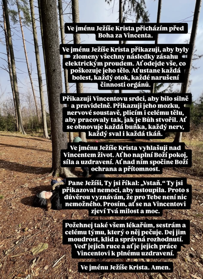 Modlitba za Vincenta, kterou Karolína sdílela na svém profilu. 