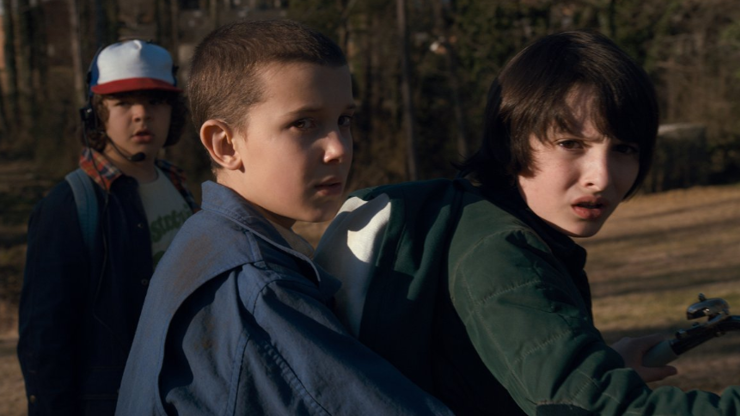 Gaten Matarazzo, Millie Bobby Brown a Finn Wolfhard. Gaten Matarazzo, Millie Bobby Brown a Finn Wolfhard.