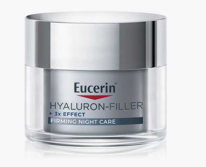 Noční krém Eucerin Hyaluron-Filler + 3× Effect má trojí účinek – vyplňuje, stimuluje a chrání. 674 Kč