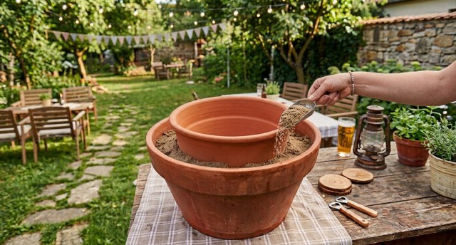 Chlaďte drinky po africku: Vyrobte si pouštní ledničku pomocí dvou květináčů. Zajistí vám osvěžující nápoje po celou párty 