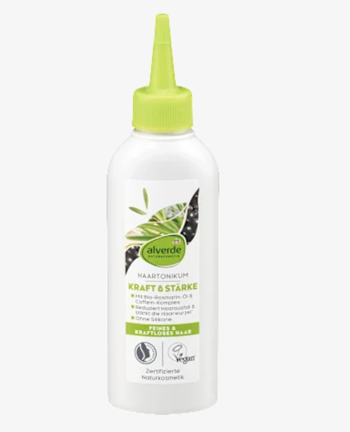 alverde NATURKOSMETIK vlasové tonikum Kraft & Stärke s organickým rozmarýnovým olejem a kofeinovým komplexem, 76 Kč alverde NATURKOSMETIK vlasové tonikum Kraft & Stärke s organickým rozmarýnovým olejem a kofeinovým komplexem, 76 Kč