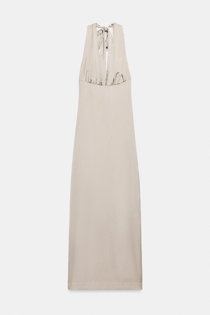 Dlouhé saténové šaty s výstřihem halter, Zara, 999 Kč