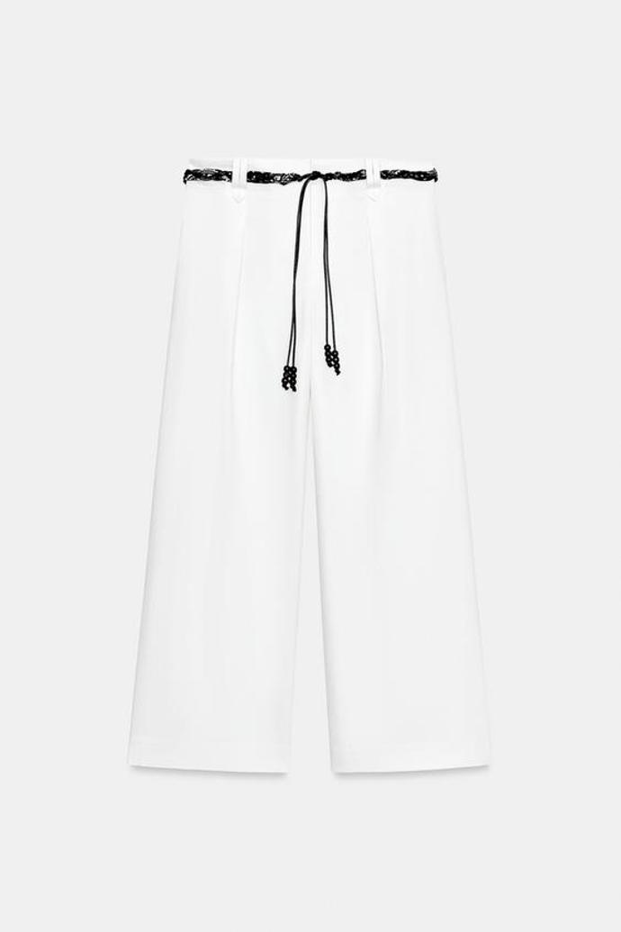 Popelínové kalhoty s páskem, Zara, 799 Kč