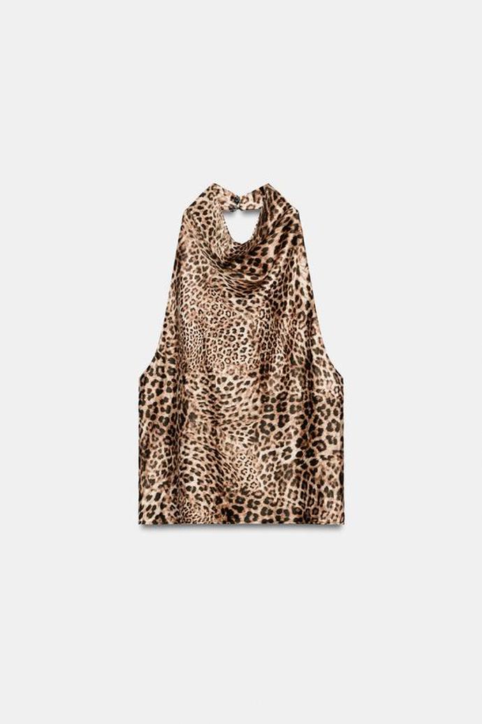 Saténový top s výstřihem halter, Zara, 549 Kč