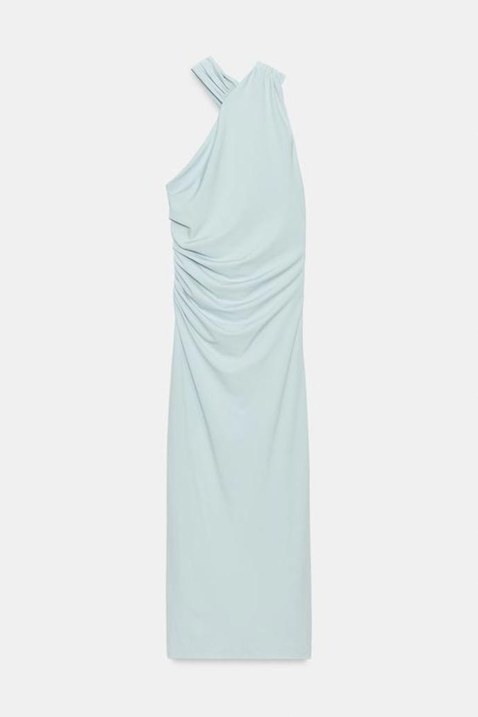 Šaty s výstřihem halter a řasením, Zara, 999 Kč
