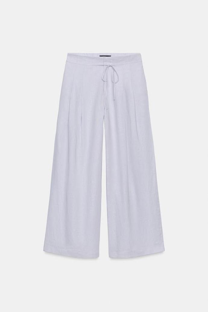 Široké kalhoty ze lněné směsi se záševky, Zara, 849 Kč