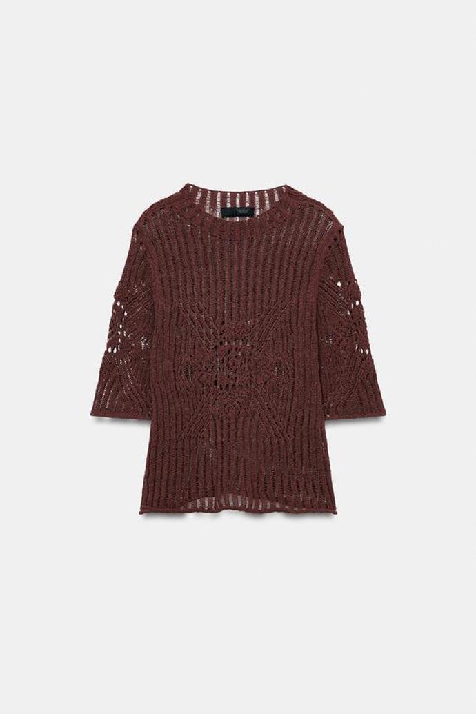 Úpletový svetr s krátkým rukávem, Zara, původně 649 Kč, online ve výprodeji 259 Kč