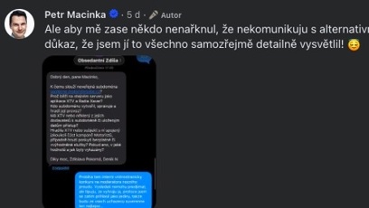 FOTO: Soukromou konverzaci mezi novinářkou Zdislavou Pokornou, zveřejnil Petr Macinka na svém Facebooku.