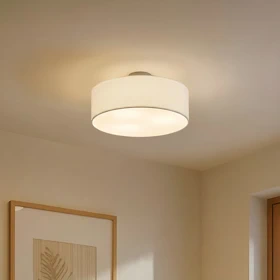 Stropní svítidlo Lindby Sebatin, Ø 40 cm, bílé, tkanina, E27, 1 349 Kč, lumories.cz Stropní svítidlo Lindby Sebatin, Ø 40 cm, bílé, tkanina, E27, 1 349 Kč, lumories.cz