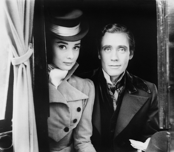 Hepburnová a Mel Ferrer při natáčení filmu Vojna a mír (1956)