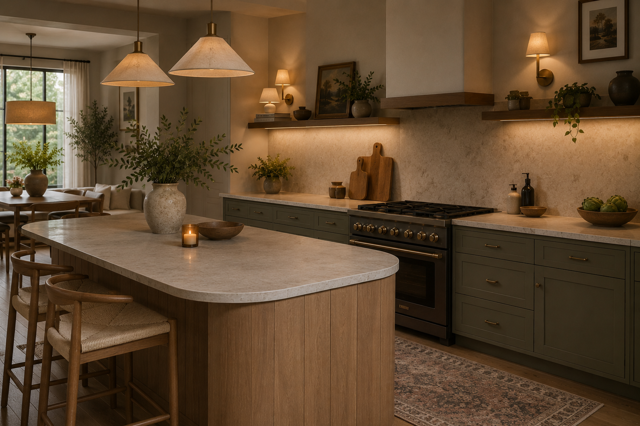 Do kuchyní se stěhují lampy, koberce a pohodlné sezení. Soft kitchen je velkým trendem roku 2026
