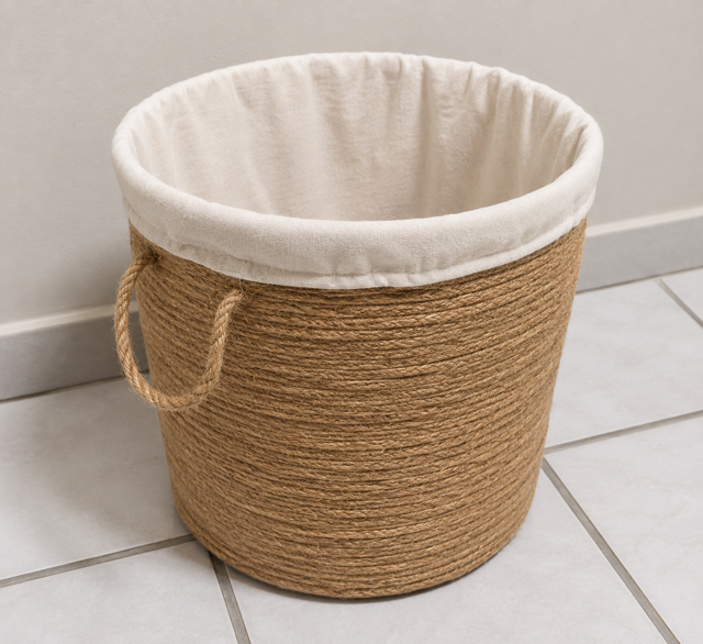 DIY: Stačí karton, provaz a kus látky. Vyrobte si úložný košík, který nestojí skoro nic