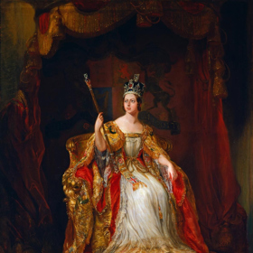 Viktorie ve svém korunovačním rouchu, 1838