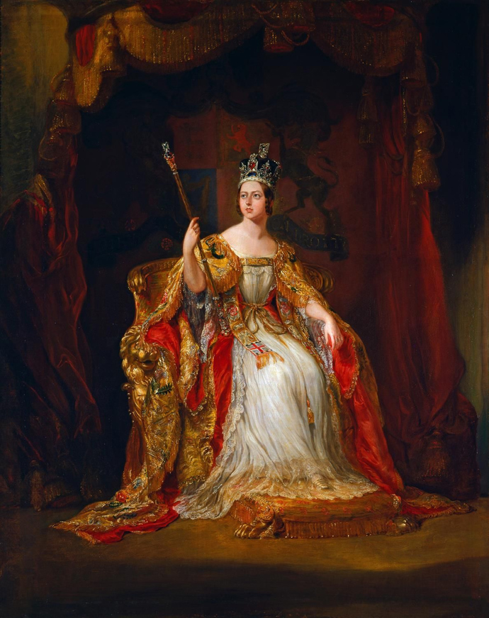 Viktorie ve svém korunovačním rouchu, 1838