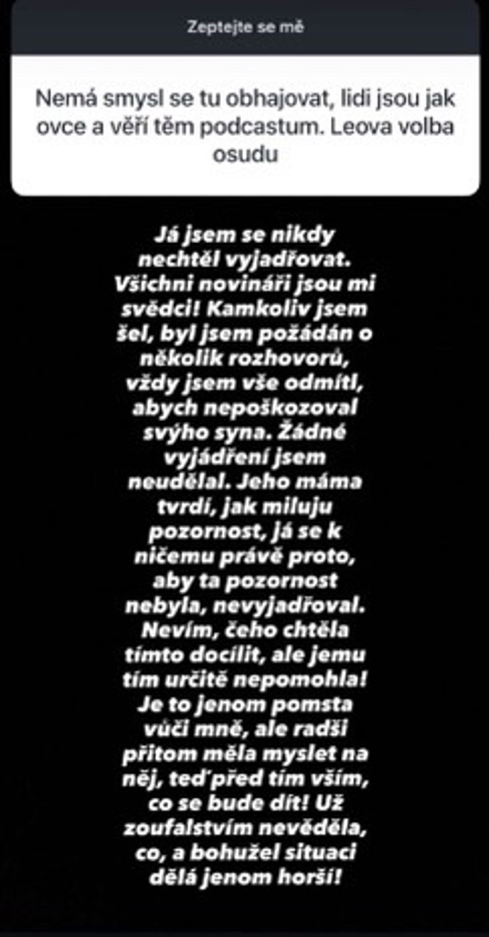 Leo Beránek starší reagoval na svém Instagramu.