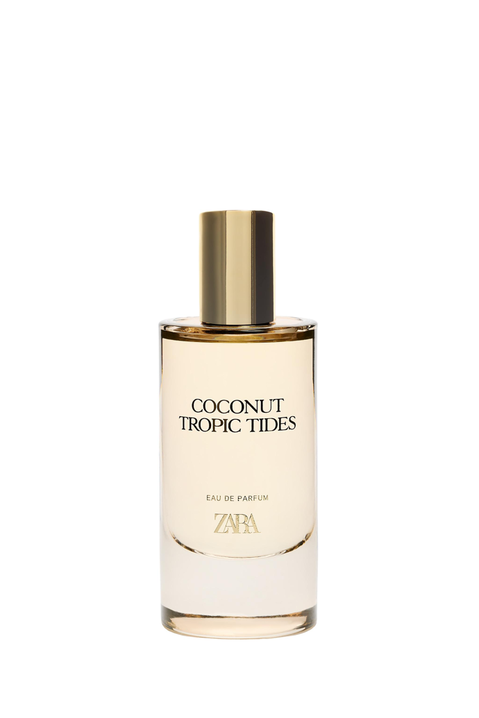 V parfémované vodě Coconut Tropic Tides od značky Zara se teplá vlna krémového kokosu mísí se šťavnatým ovocem a zlatým vanilkovým základem. Textura je hutná, téměř mléčná, vyvážená jemným santalovým dřevem, které dodává hloubku a strukturu. Tonka a benzoin zase dodávají pryskyřičný a obklopující odstín, který zůstává na pokožce jako teplo po slunci. Parfém koupíte za 449 Kč.