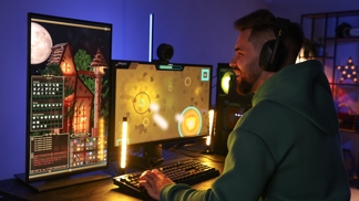 muž hraje počítačové hry