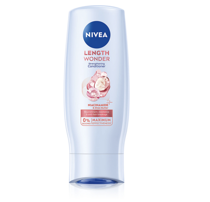 Tajemství, jak udržet dlouhé vlasy zdravé a bez roztřepených konečků, vám odhalí kondicionér NIVEA Length Wonder, který byl na míru přizpůsobený potřebám dlouhých vlasů. Účinné složení s posilujícím niacinamidem a výživným bambuckým máslem pomáhá předcházet lámání a třepení konečků, takže si můžete užívat krásnější, hladší a zdravě vypadající vlasy. 77 Kč