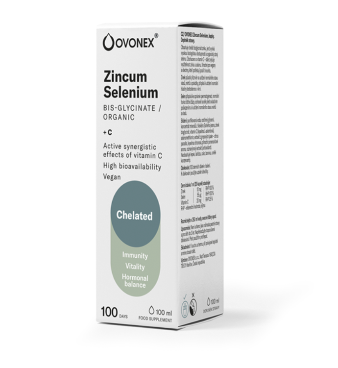 Tekutá silná kombinace chelátového zinku, organického selenu a vitamínu C v kapkách. Pomáhá pečovat o imunitu, štítnou žlázu a udržet vlasy, nehty i pokožku v perfektní kondici. 399 Kč