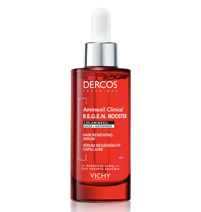 Vlasové sérum proti padání vlasů Vichy Dercos Aminexil Clinical R.E.G.E.N. Booster je intenzivní péče navržená pro oslabené a jemné vlasy. Díky pokročilému složení s aminexilem, antioxidanty a kofeinem pomáhá stimulovat vlasovou pokožku, podporuje ukotvení vlasu a chrání jej před vnějšími vlivy. 1300 Kč