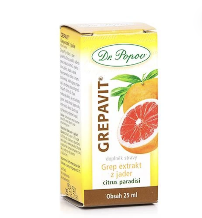 Grepavit je výtažek z jader graperfruitu (Citrus paradisi). Obsahuje vitamin C, dále kyselinu listovou, železo, draslík, vápník a bioflavonoidy. 185 Kč Grepavit je výtažek z jader graperfruitu (Citrus paradisi). Obsahuje vitamin C, dále kyselinu listovou, železo, draslík, vápník a bioflavonoidy. 185 Kč