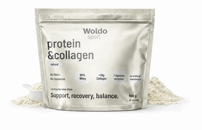 WPC Protein Natural 900 g obsahuje pouze syrovátkový proteinový koncentrát (WPC) a hydrolyzovaný kolagen, tedy dvě vysoce kvalitní složky podporující růst a regeneraci svalů, ale také klouby, šlachy a pojivové tkáně. Jedna dávka (35 g) dodá přibližně 20 g proteinu a zároveň 10 g kolagenu, 1290 Kč