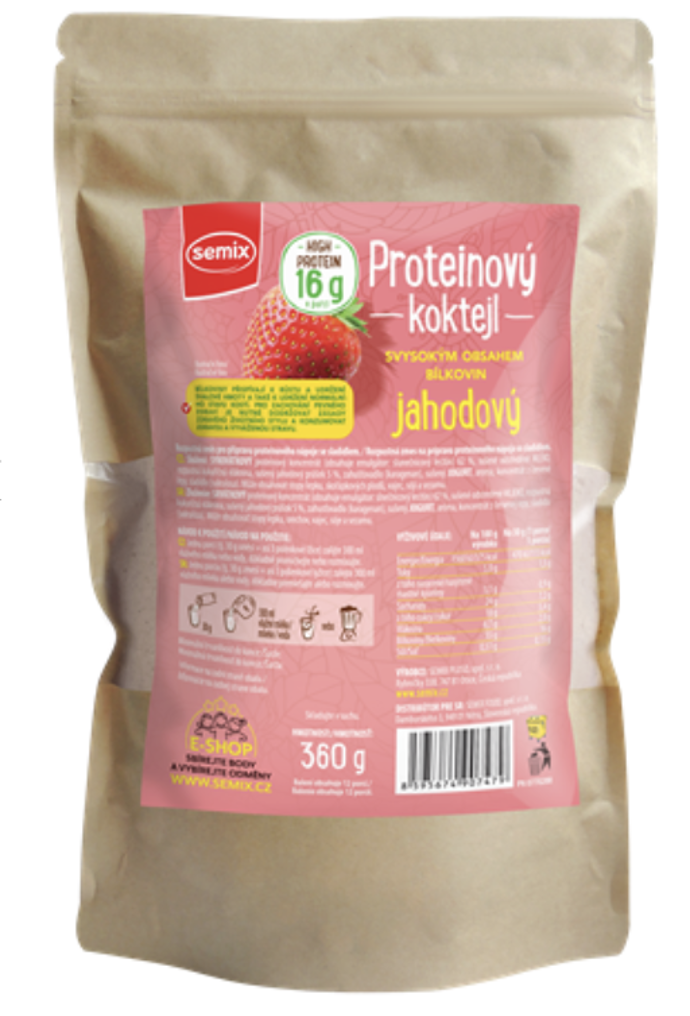 Proteinový koktejl s vysokým obsahem bílkovin k rychlému doplnění bílkovin kdykoliv během dne. Jedna porce (30 g) obsahuje 17 g kvalitního syrovátkového proteinového koncentrátu a 5 % sušených jahod. 215 Kč