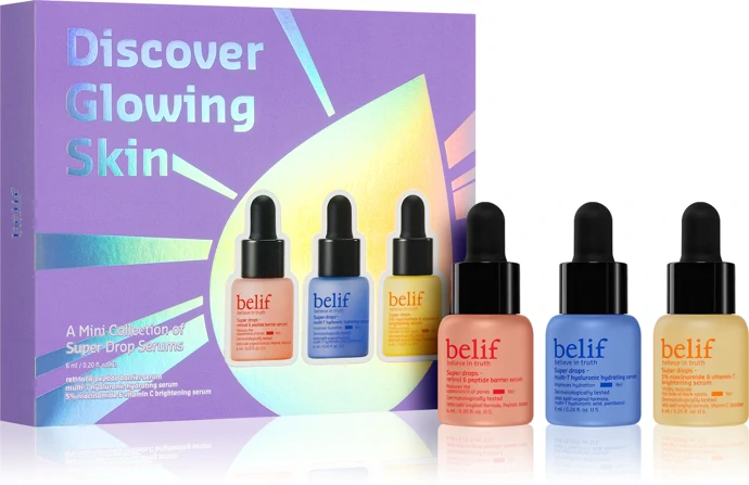 Pleťové sérum belif Super Drops Discover Glow Skin Kit obohatí vaši pečující rutinu Pleťové sérum belif Super Drops Discover Glow Skin Kit obohatí vaši pečující rutinu