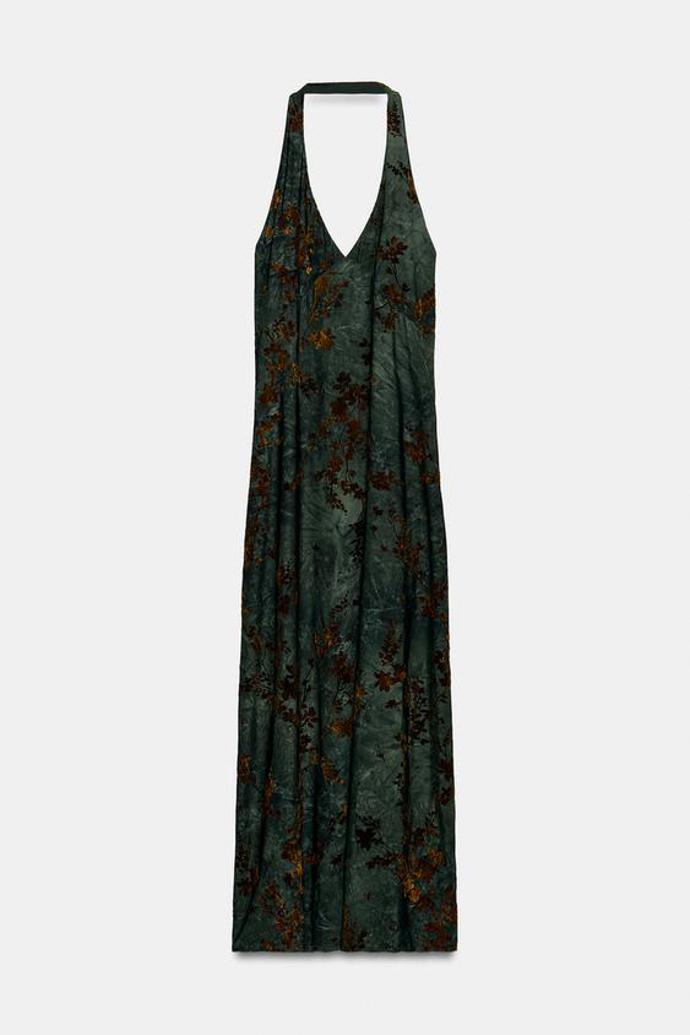 Dlouhé šaty s halter výstřihem a vzorem, Zara, 849 Kč