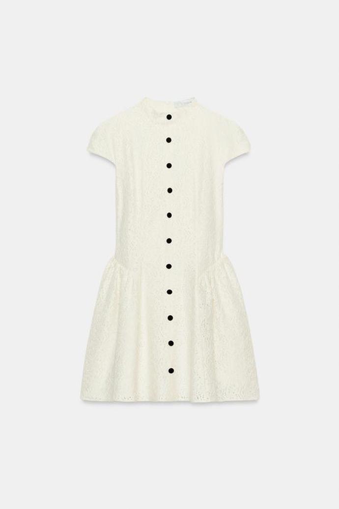 Krátké krajkové šaty s kontrastními knoflíky, Zara, 1199 Kč