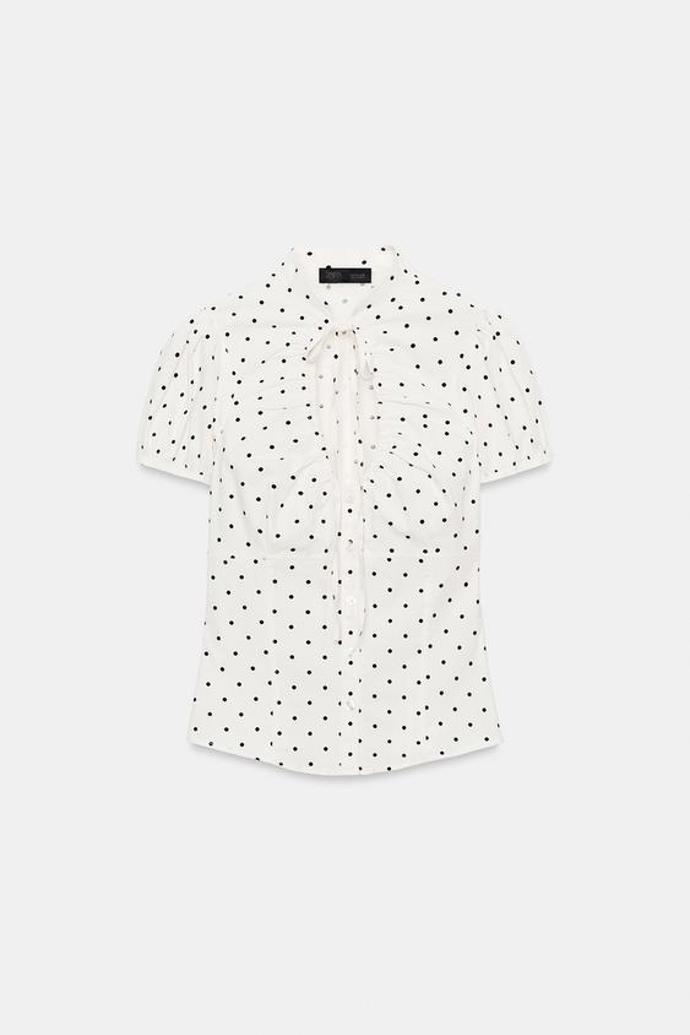 Popelínový top s vázačkou, Zara, 649 Kč