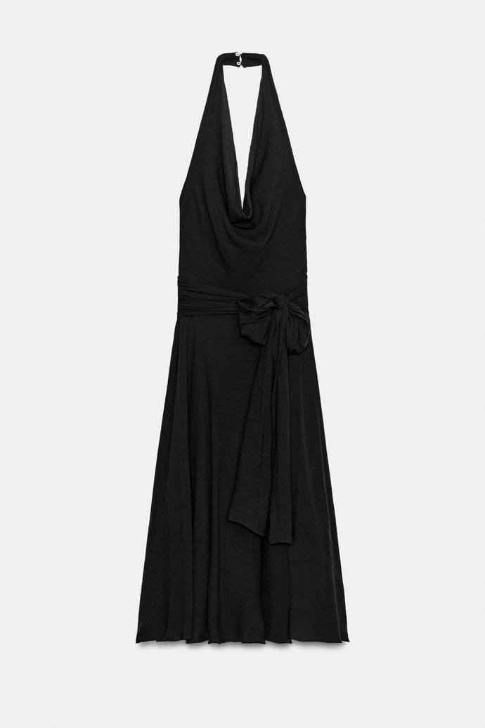 Šifonové midi šaty halter s vázačkou, Zara, 1199 Kč