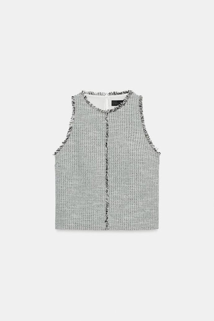Strukturovaný top s třepenými okraji, Zara, 699 Kč