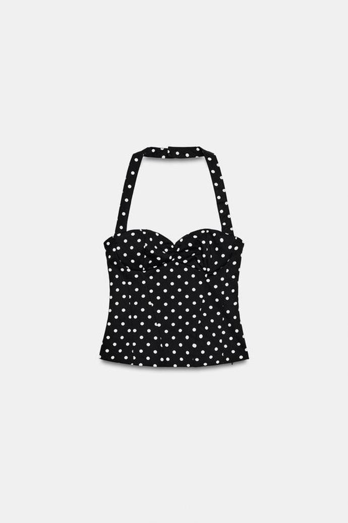 Top halter s kulatým výstřihem a puntíky, Zara, 549 Kč