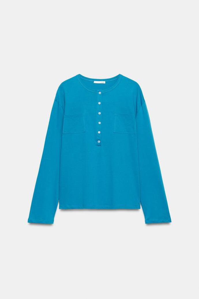 Tričko s výstřihem na knoflíčky a kapsou, Zara, 549 Kč