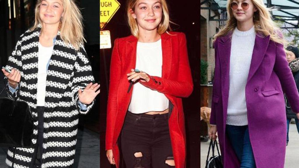 3x kabát a džíny podle Gigi Hadid