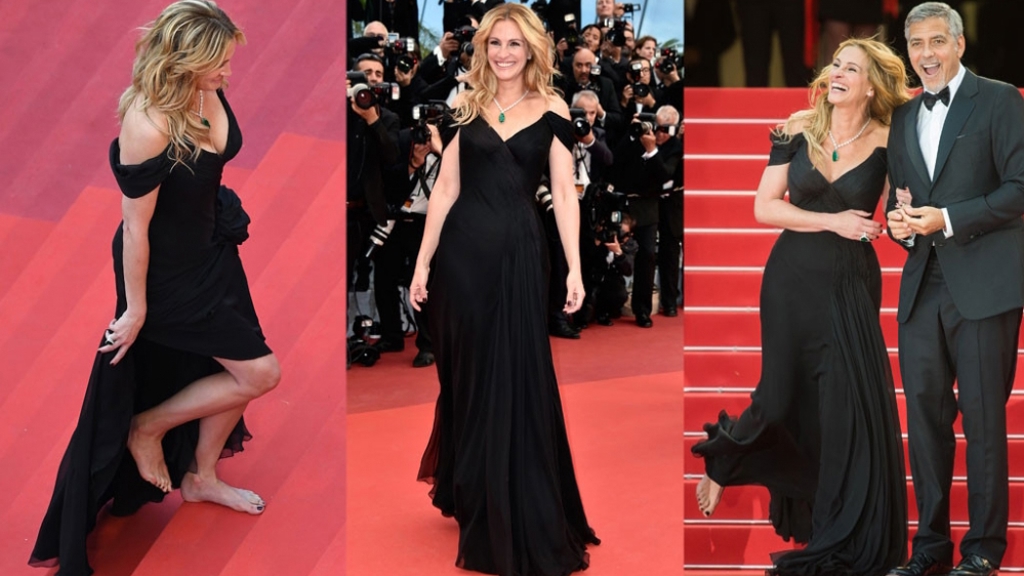 Herečka Julia Roberts se prošla v Cannes po červeném koberci bosa