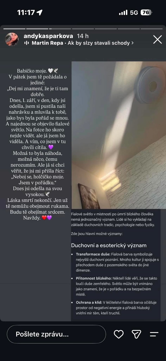 Andrea Kašpárková přišla o milovanou babičku. 