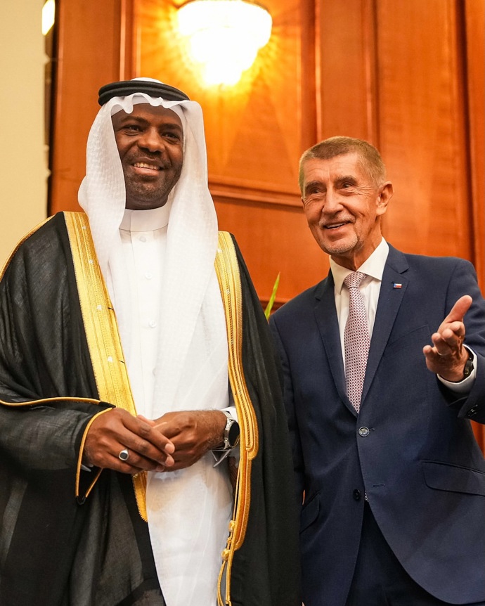 Premiér Andrej Babiš na slavnostní recepci pořádanou u příležitosti státního svátku Království Saúdské Arábie.