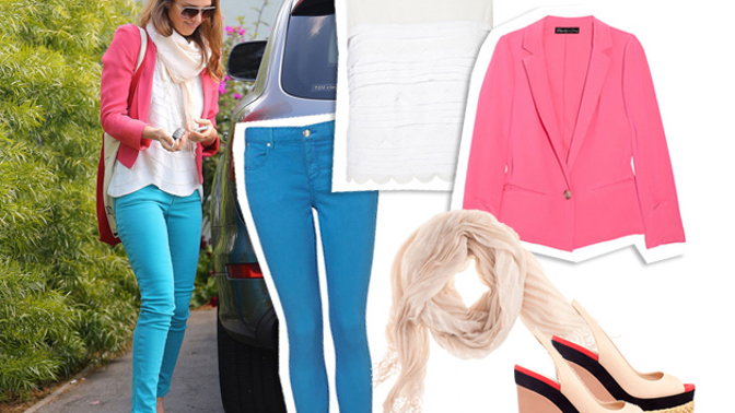 Barevný outfit jako Jessica Alba