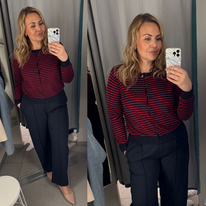 A ještě tip na krásný a velmi příjemný pruhovaný kardigan z H&M, ten vás vyjde s kuponkem na 383 korun.  