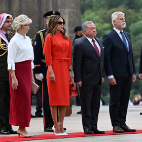 Prezident Petr Pavel s manželkou Evou přivítali na Hradě jordánský královský pár.