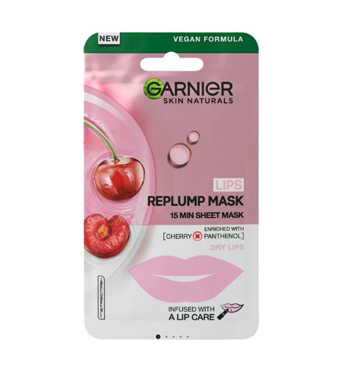 Textilní maska na suché rty Garnier, 20 Kč, prodává dm drogerie Textilní maska na suché rty Garnier, 20 Kč, prodává dm drogerie