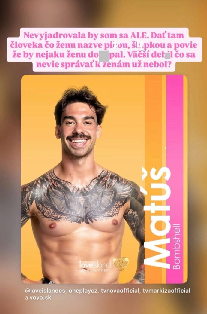 Vyjádření Kláry Belošičové na účast Matúše Horvátha v Love Islandu. 