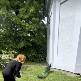 Alena Schillerová se v pražských Vojanových sadech pozdravila s pávy.