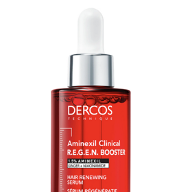Vlasové sérum proti padání vlasů Vichy Dercos Aminexil Clinical R.E.G.E.N. Booster je intenzivní péče navržená pro oslabené a jemné vlasy. Díky pokročilému složení s aminexilem, antioxidanty a kofeinem pomáhá stimulovat vlasovou pokožku, podporuje ukotvení vlasu a chrání jej před vnějšími vlivy. 1610 Kč