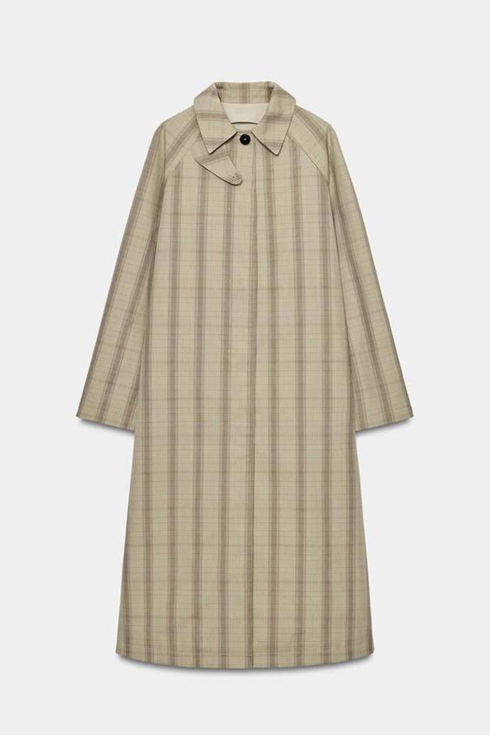 Dlouhý kostkovaný trenčkot, Zara, 2599 Kč