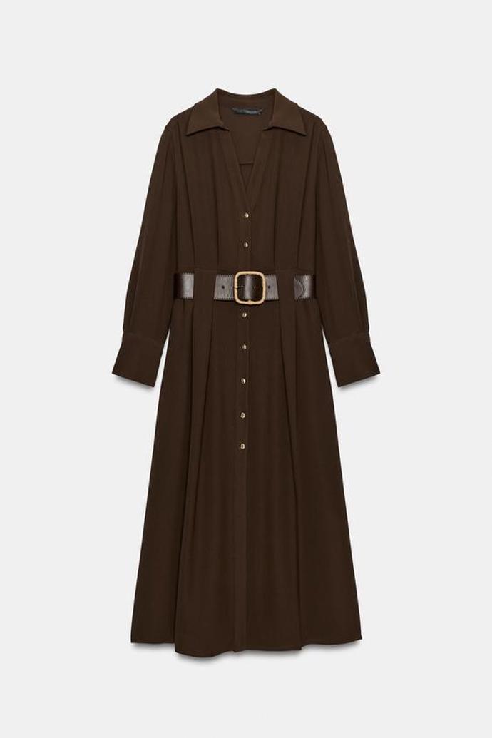 Midi košilové šaty s páskem, Zara, 1299 Kč